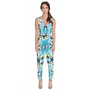 ANNIE GRIFFIN MULTICOLOR JUMPSUIT SPLATTER GRAPHIC PRINT SLEEVELESS WRAP STYLE